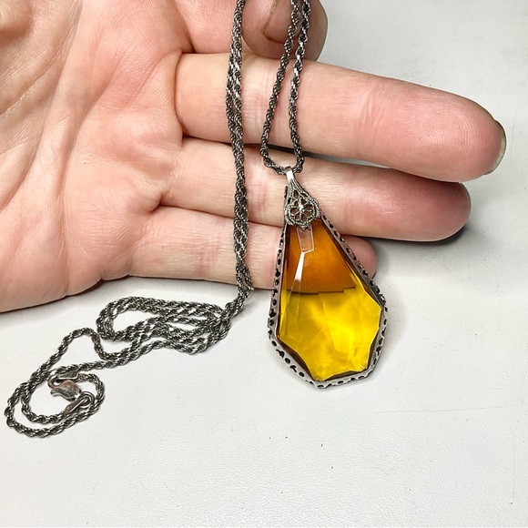 Art Deco Sterling Silver Large Pendant Necklace - Picture 12 of 12